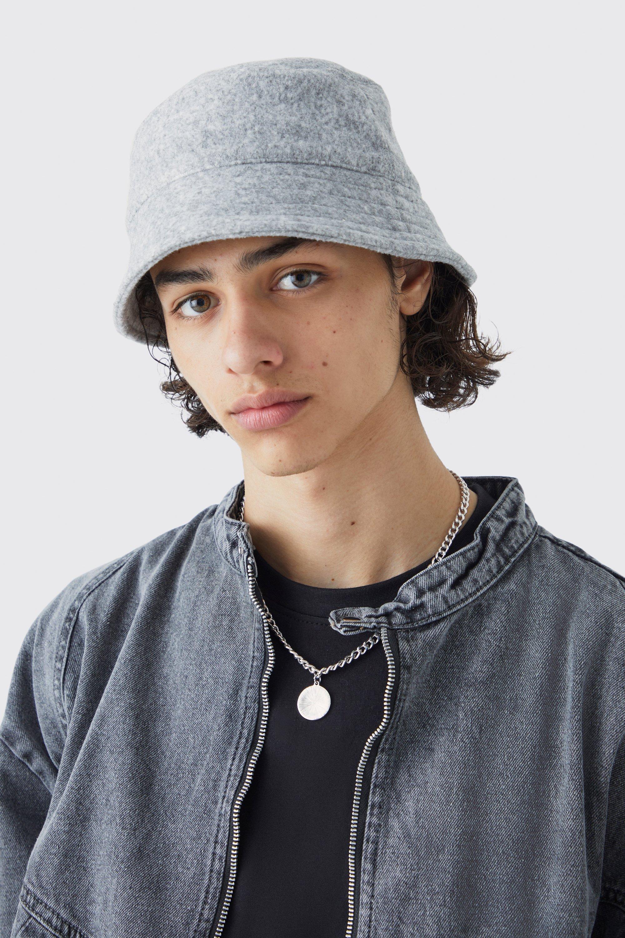 Mens Grey Brushed Heavyweight Bucket Hat, Grey